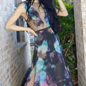 💋 BEBE deep V Purple blue pleated chiffon dress romper 8 RARE 💋